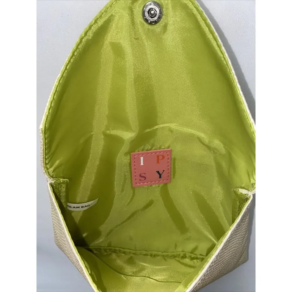 Ipsy Glam Bag August 2021 Beige/Green Faux Snake Envelope Cosmetic Makeup Bag